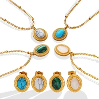 amaiyllis 18k gold bohemian personality fashion retro natural stone inlaid necklace earrings jewelry set