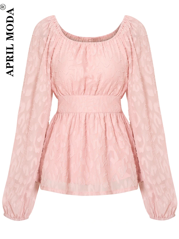 

2022, однотонная женская блузка, весенняя, розовая, с вырезом лодочкой, с длинным рукавом, элегантная, офисная, рабочая рубашка, топы, женские, б...