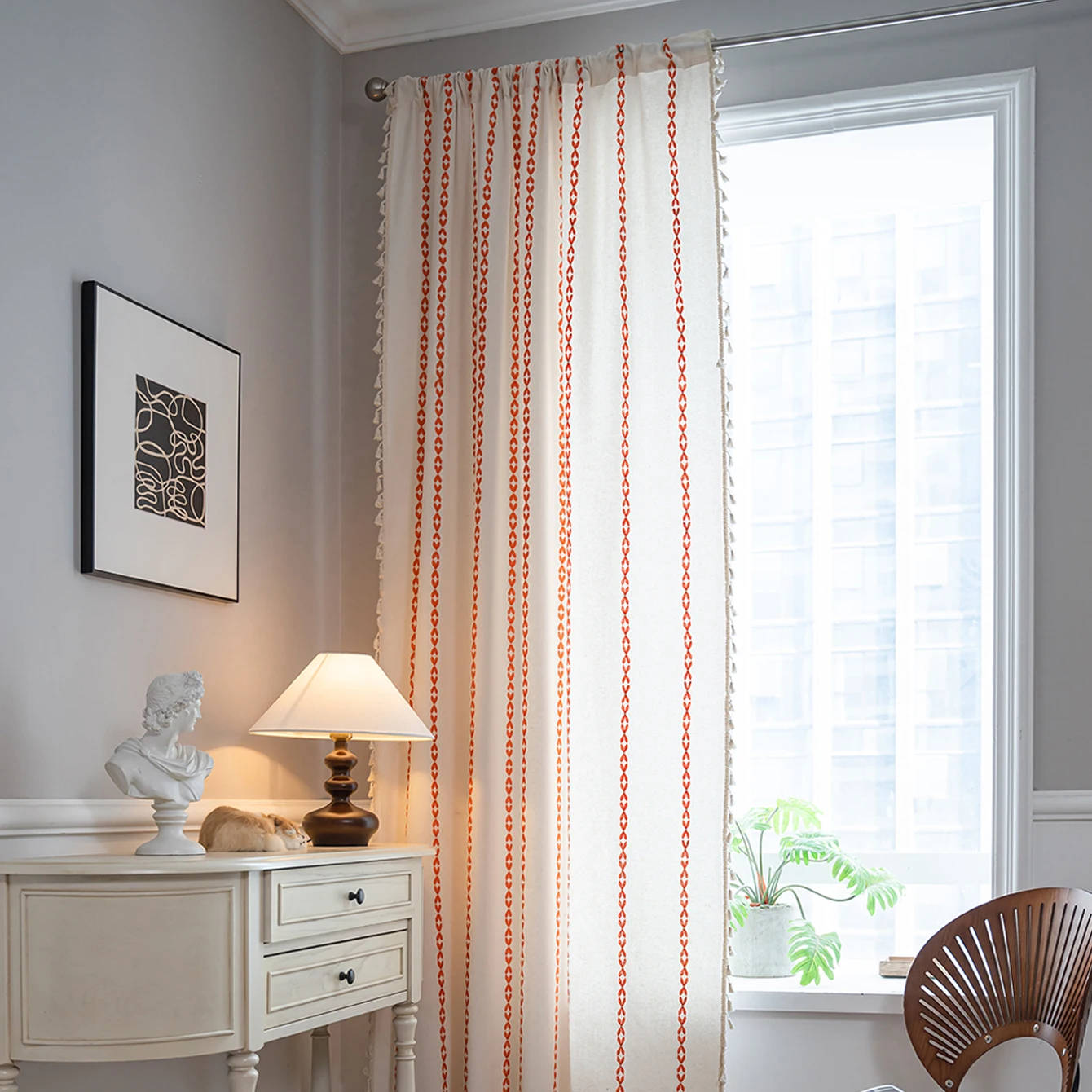 Полузатемняющие шторы декоративные занавески в богемном стиле с оранжевой