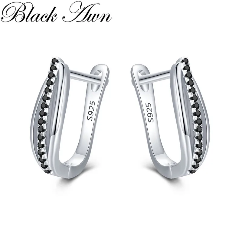 

Black Awn 2022 New Hoop Earrings for Women Classic Silver Color Trendy Spinel Engagement Jewelry I229