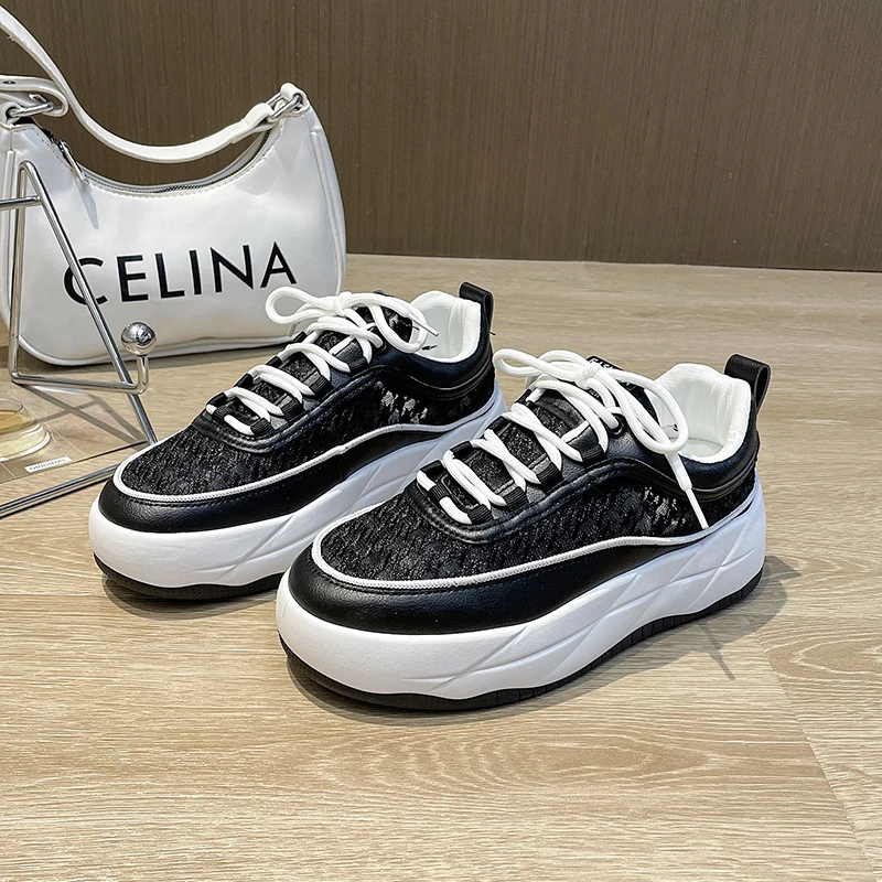 6CM Special Air Mesh Fashion Genuine Leather Comfy High Brand Breathable Chunky Sneaker Spring Summer Platform Women Wedge Shoes