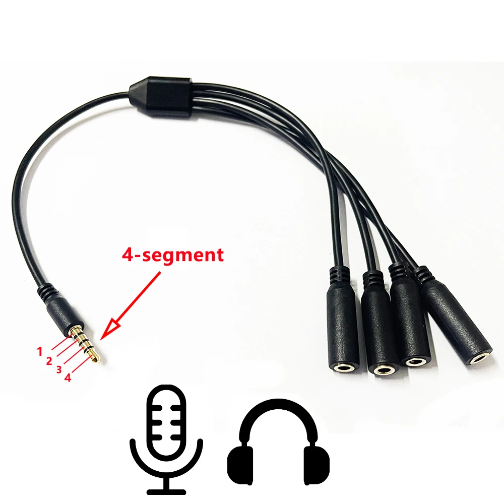 

3.5mm AUX One-to-Four 1 to 4 Audio Data Cable For Headset Earphone and Microphone All-in-one Multifunction Audio Adapter Cable