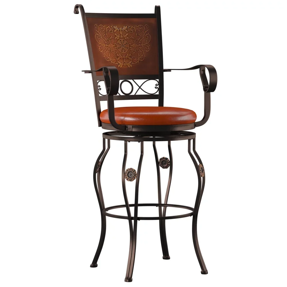 

Big & Tall 30" Metal Stamped Back Bar Stool with Swivel and Arms, Rich Bronze with Warm Rust Faux Leather bar stool