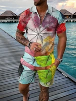 2022 colorful mens set polo shirt short sleeve t shirt shorts fashion fitness graffiti sports suit casual street 2 piece sets