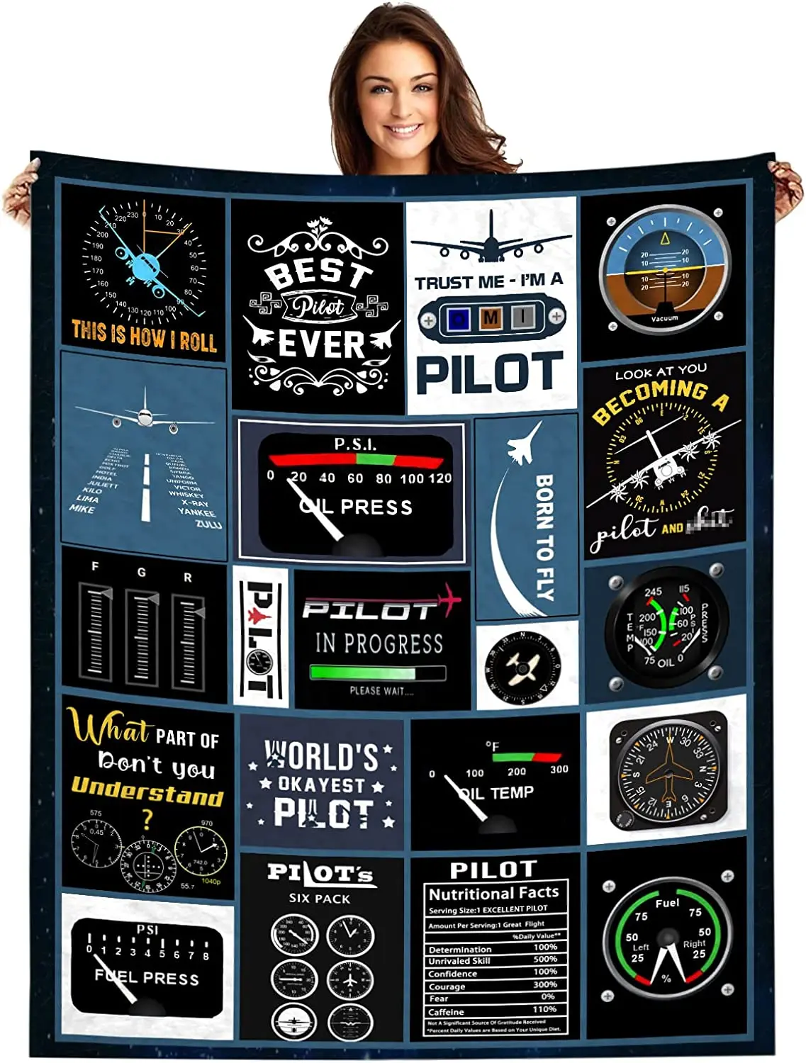 

Pilot Gift for Him Men, Pilot Flannel Throw Blanket, Birthday Gift for Aviator Gift Ideas Aviation Pilot Gauges Gifts Super Soft