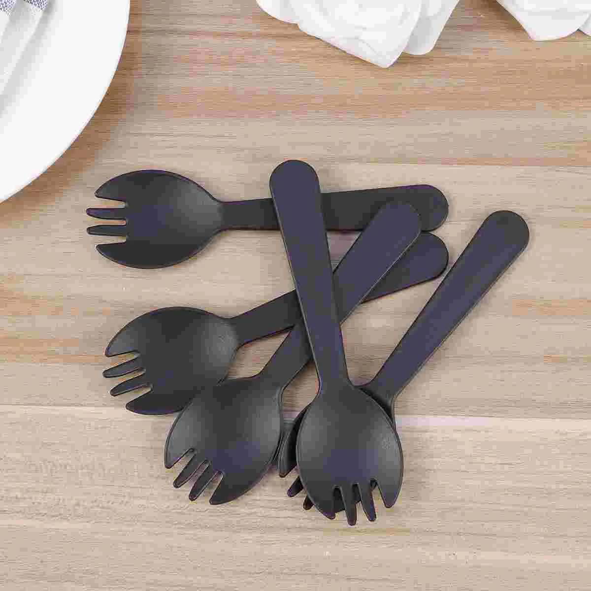 

100 PCS Plastic Scoop Tea Spoons Salad Sporks Food Appetizer Spoon Camping Spork Noodle Fork