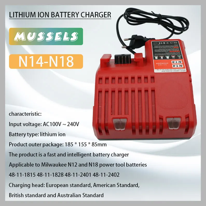 

N14-N18 Chargeur de Batterie Li-ion pour Milwaukee 12 V 14.4V 18V C1418C 48-11-1815/1828/1840 M18 M14 M12 Batterie Au Lithium