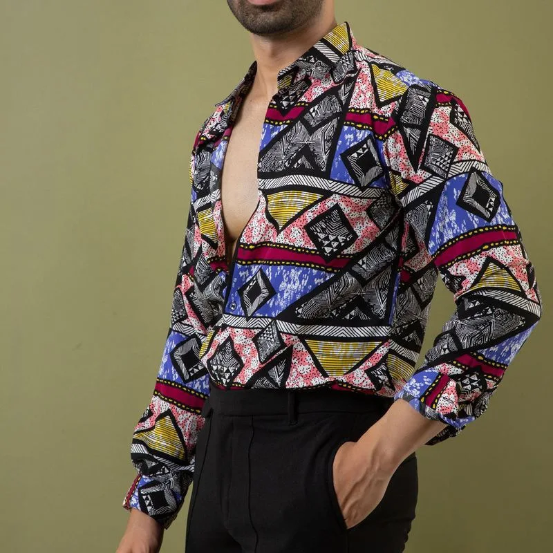 Men Floral Shirt Print Slim Fit Blouse Long Sleeve Designer Shirts Men Luxury Single Breasted Lapel Male Shirt Camisas Masculina