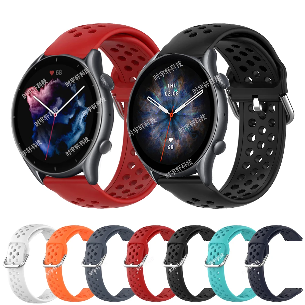 

Ремешок силиконовый для Huami Amazfit GTR 3 Pro, Воздухопроницаемый браслет для часов Amazfit Pace/Stratos 2 3 /GTR 2 2E 3 GTR 47 мм