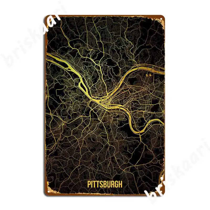 

Pittsburgh Gold Map Metal Sign Wall Cave Wall Vintage Plaques Tin Sign Posters