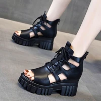 new high heels women sandals korean female zipper hollow roman platform sandals increased wedges womens sandals