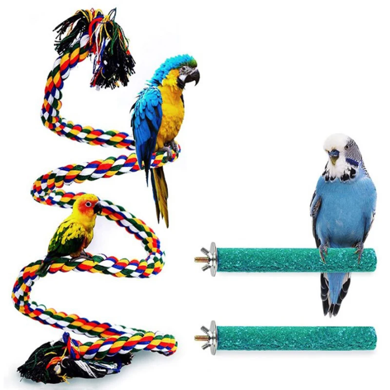

3 Pcs/Set Bird Parrot Swing Toys Set Chewing Standing Parakeet Perch Hammock Climbing Ladder Bird Cage Toys