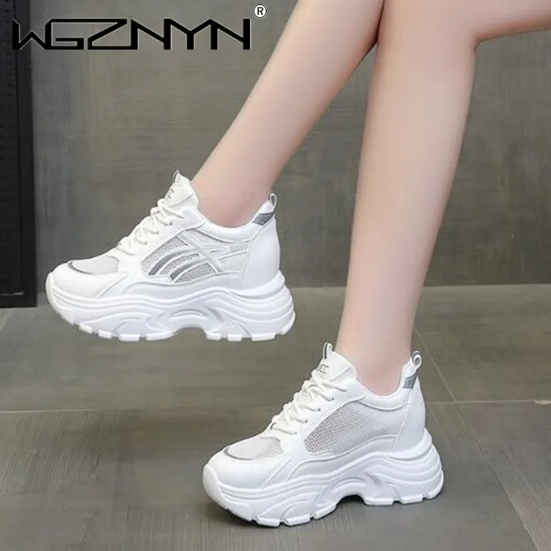 

Genuine PU Leather Casual Comfy Breathable Shoes Spring Autumn Platform Wedge High Brand Chunky Sneaker Ladies Fashion Shoes