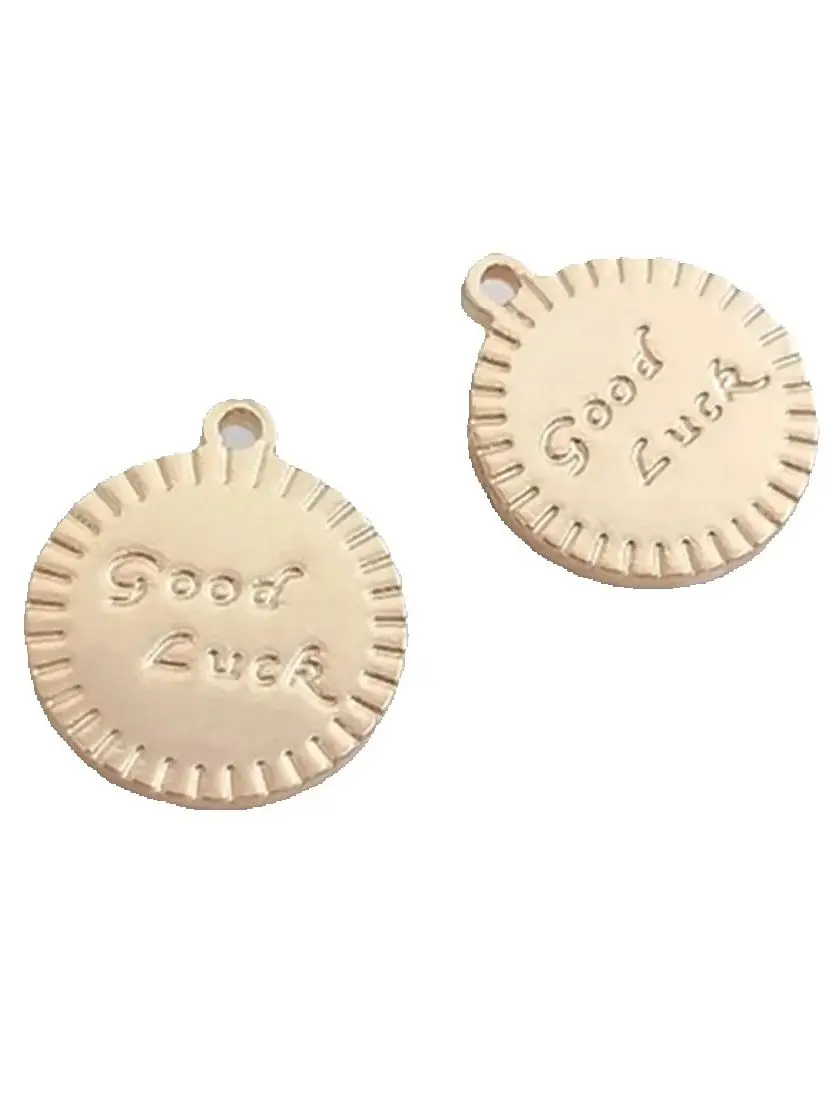 Подвесная бирка из 14-каратного золота круглая кулон GoodLuck ожерелье ручной работы