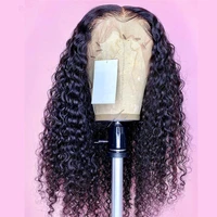 long kinky curly 180%density 26inch brazilian natural black free part glueless lace front wig for black women with baby hair