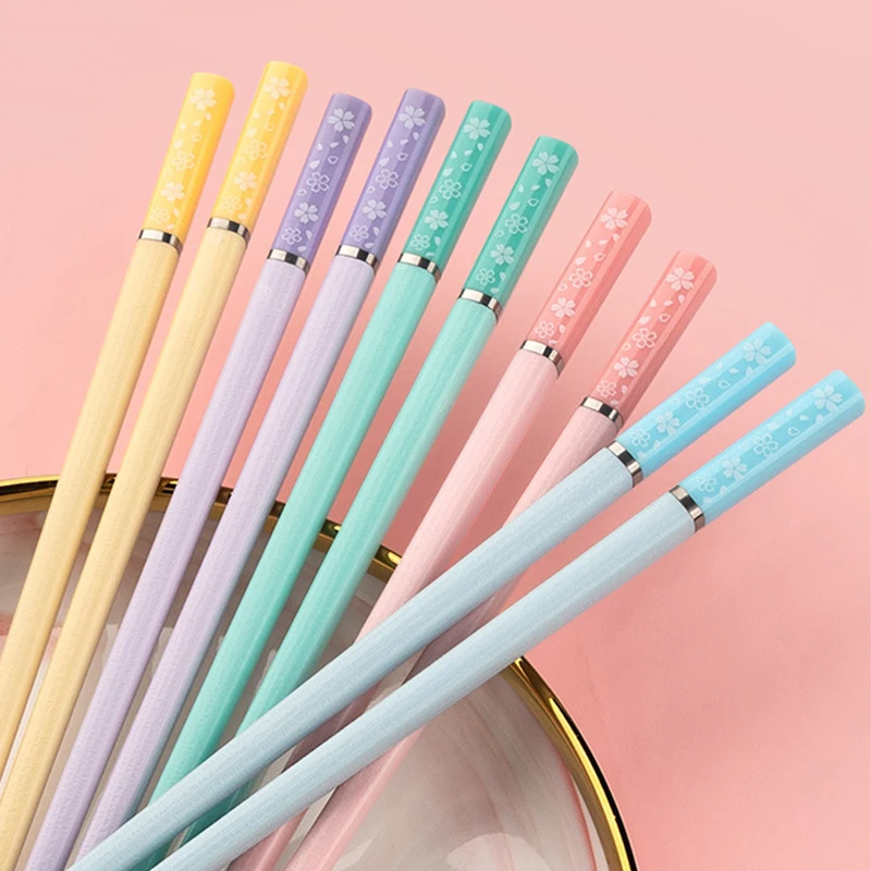 1 pairs Colorful Sakura Chopsticks Reusable Fiberglass Sushi Sticks Dishwasher Safe Multicolor Kitchen Tools for Ramen Cooking