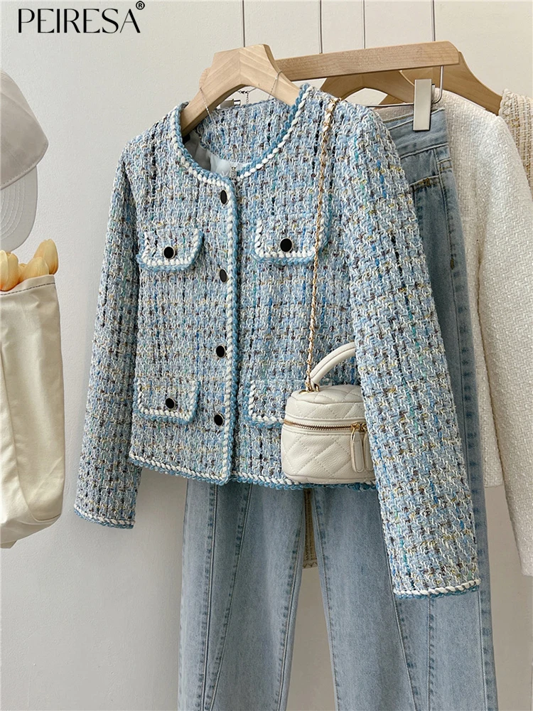 

Женский твидовый пиджак PEIRESA, однобортный короткий пиджак в стиле селебрити, верхняя одежда во французском стиле, осень 2023