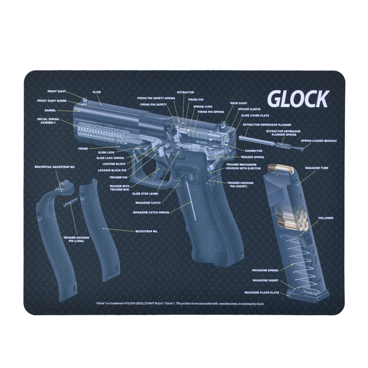 Резиновый коврик для чистки пистолета Gun Cleaning Rubber Mat Tactical Accessory Punisher Grim Reaper Sig Sauer P250 CZ Shadow 2 SA Mouse Pad для просмотра разобранного Glock.