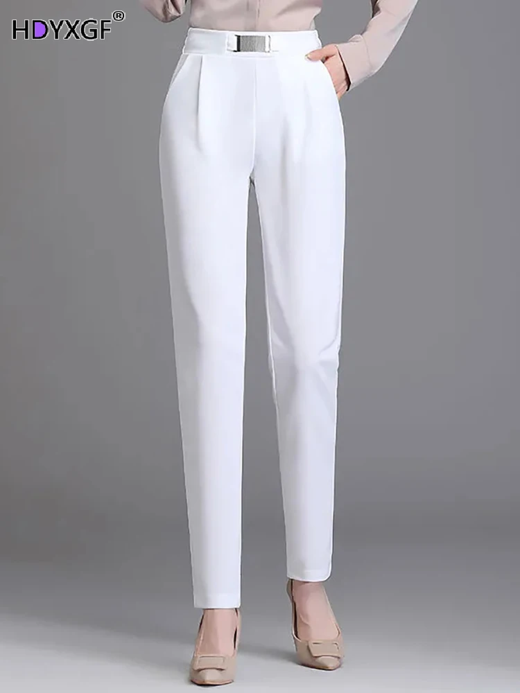 

Брюки Женские однотонные с завышенной талией, элегантные офисные штаны до щиколотки, узкие шикарные повседневные мешковатые брюки, на весну