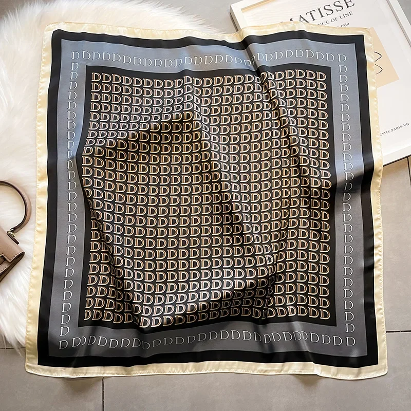 Женский Дышащий Шарф На Шею Зеленый Квадратный Принт D Полиэстер Шелк 70x70 См