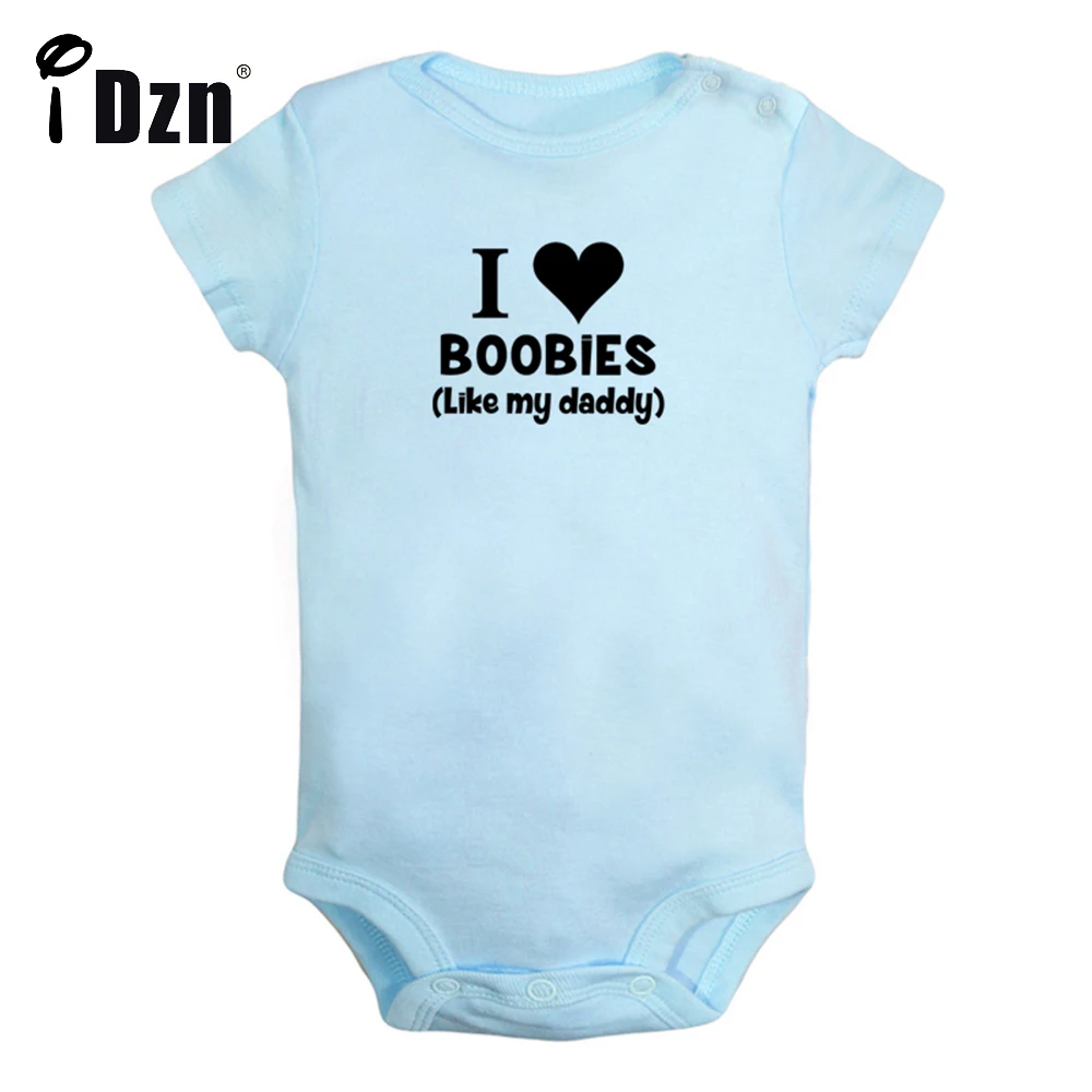 

I Love Boobies Like My Daddy Cute Fun Print Baby Rompers Boys Girls Bodysuit Infant Short Sleeves Jumpsuit Kids Soft Clothes