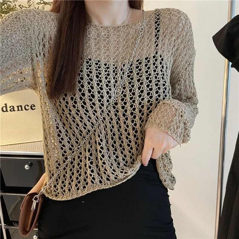 

Sweater South Korea 2022 Early Autumn New Design Sense Hollow Sexy Perspective Short Pullover Sweater Women