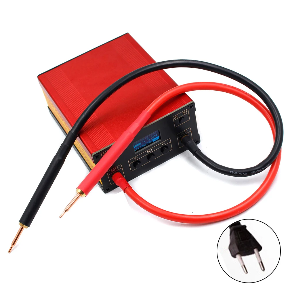 

Double Pulse Spot Welding Device LCD Display Farad Capacitor 8AWG Soldering Pen for 0.1-0.15mm Nickel Plated Sheet/18650 Battery
