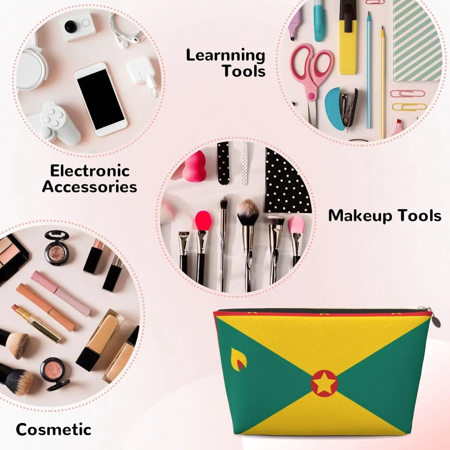 Кожаная дорожная косметичка с флагом Гренады — многоразовый органайзер для