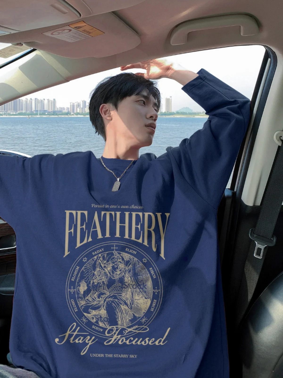 Мужская хлопковая рубашка с длинным рукавом черная Свободная кофта круглым