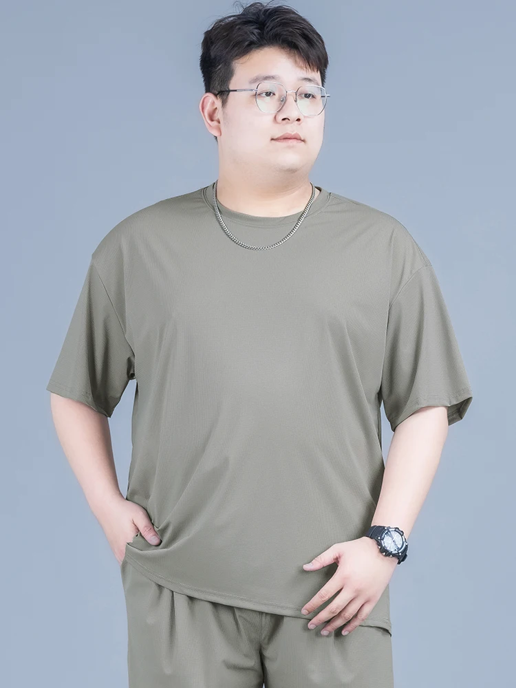 2025 New Arrival Plus Size Short-Sleeved Men's Summer plus Breathable Sweat Absorbing Quick-Drng T-shirt Ice Si... |
