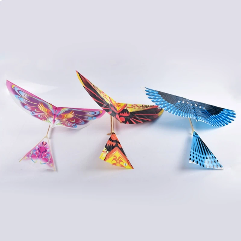 Q6PD 10-Piece Elastic Rubber Band Powered Flying Birds Kite Funny Handmade DIY Kids Toy Gift Outdoor Air Plane Ornithopter