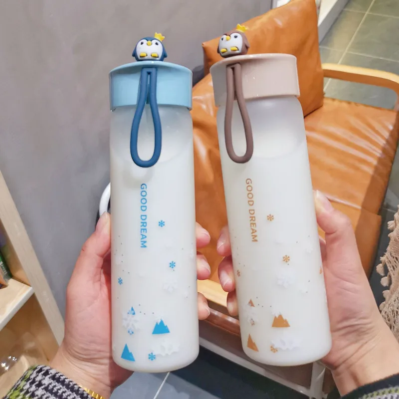 

Стеклянная бутылка для воды для женщин и девочек, милая кавайная бутылка для воды с пингвином, уличная Герметичная Бутылка для напитков для ...