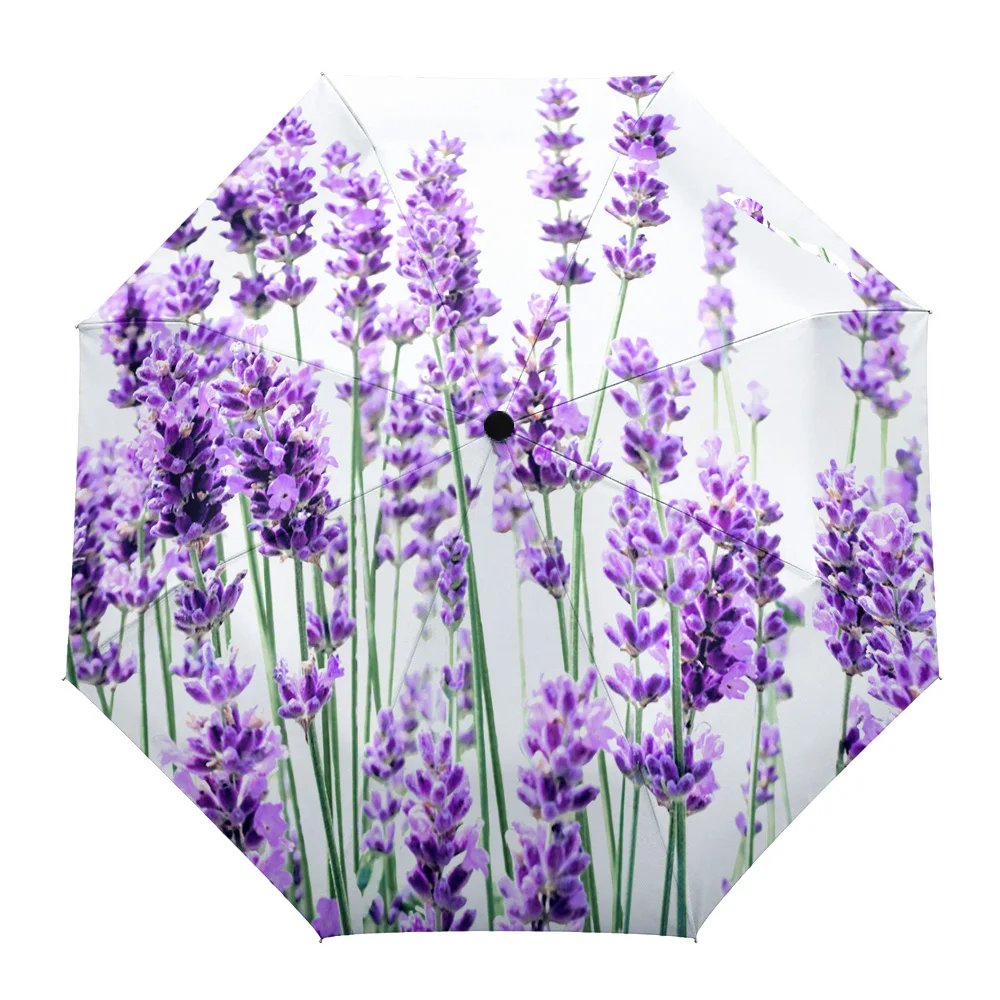 

Lavender Plant Flowers Print Women Men Rain Umbrella Three Folding Girl Durable Portable Automatic Umbrellas Gift Parasol