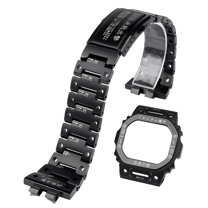 New G-SHOCK GWB5000 Titanium Alloy Case Strap Mechanical Style Robot Watchbands For Casio GMW-B5000 Black Metal Case+Strap