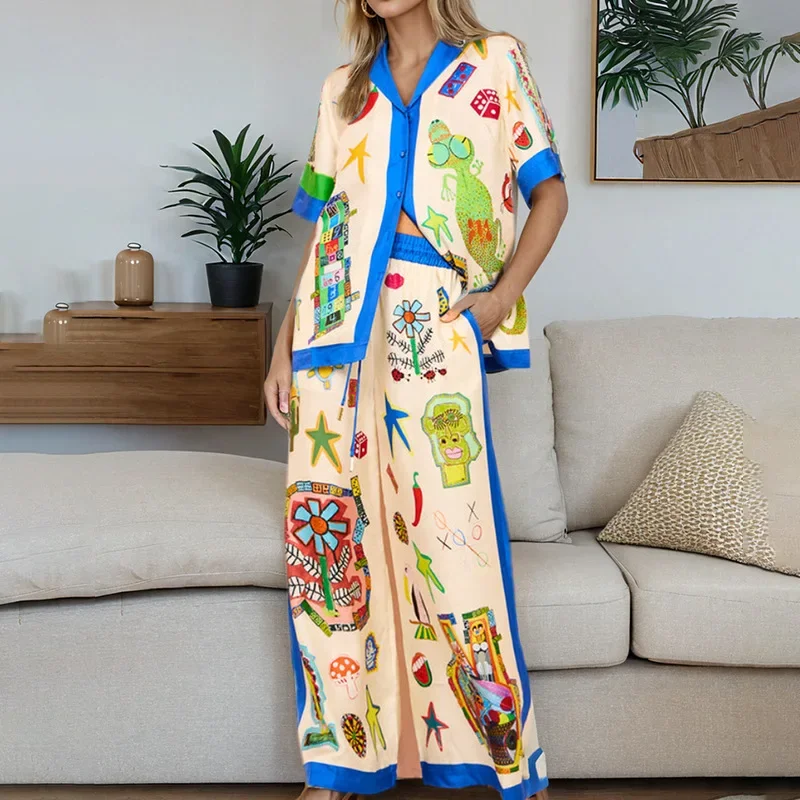 Трансграничная летняя женская одежда 2024 хит продаж футболка брюки свободный