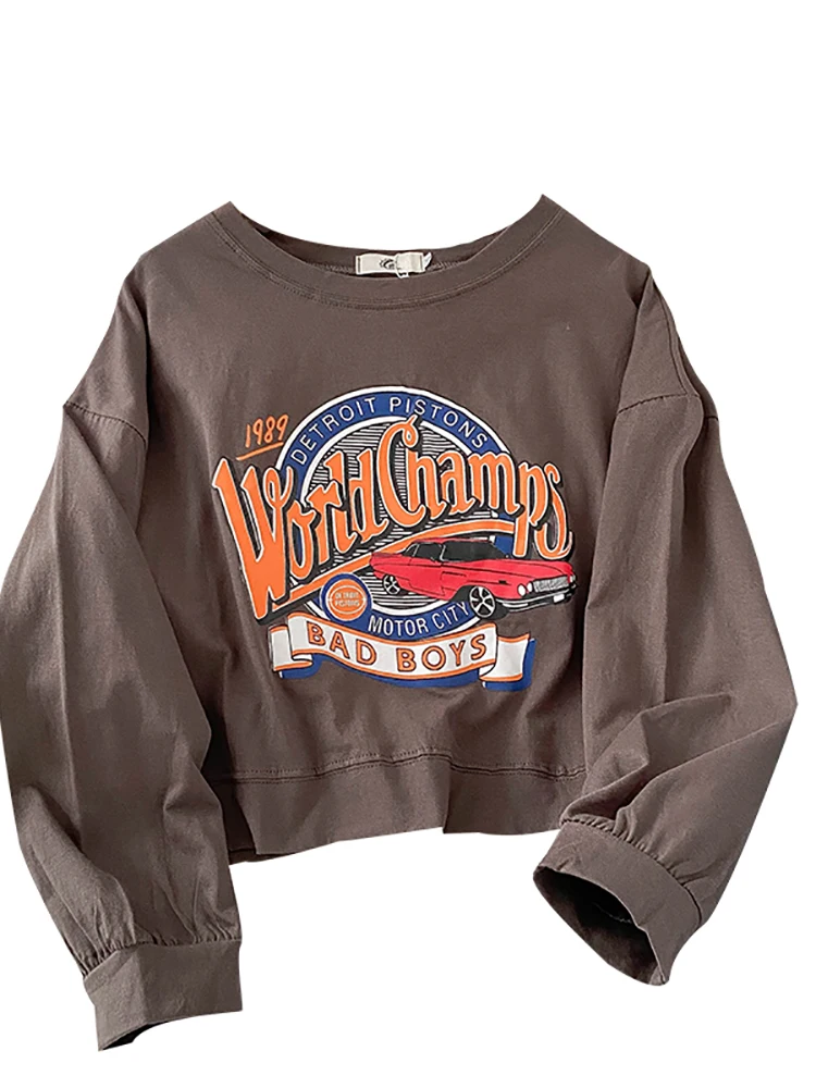 

2022 Autumn Women all-match clothes Printed Hoodies Long Sleeve O-Neck Sweatshirts Oversize Sweatshirt Loose Casual Pullovers