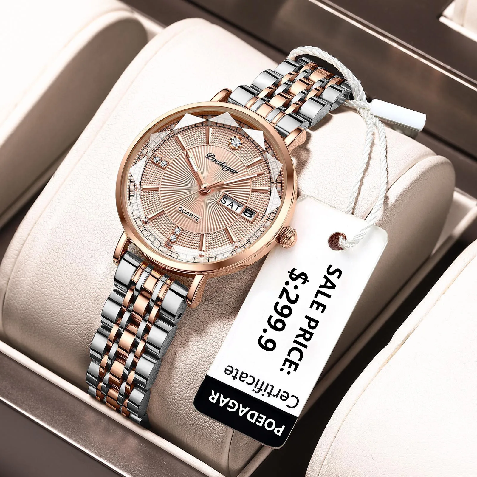 Women Watch Rose Gold Fashion Quartz Watch for Women Top Brand Luxury Ladies Wristwatch Waterproof Date Week Girlfriend Gift