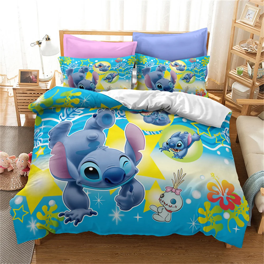 

Disney Stitch Duvet Cover Cartoon Pillowcase Bedspread Full Size Bedclothes Children's Kids Boys Bedroom Bed Set