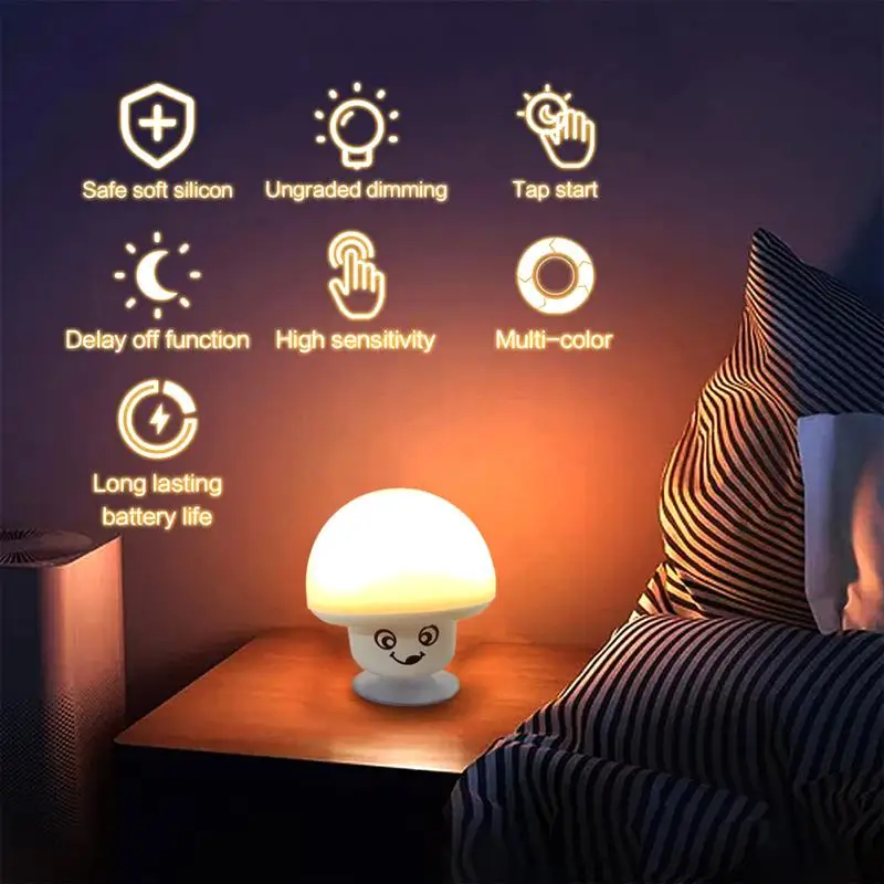 

Mushroom Lamp Adjustable Touch Silicone Rechargeable 12 Led Colorful Bedroom Lamp Home Decor Led Night Light Pat Light