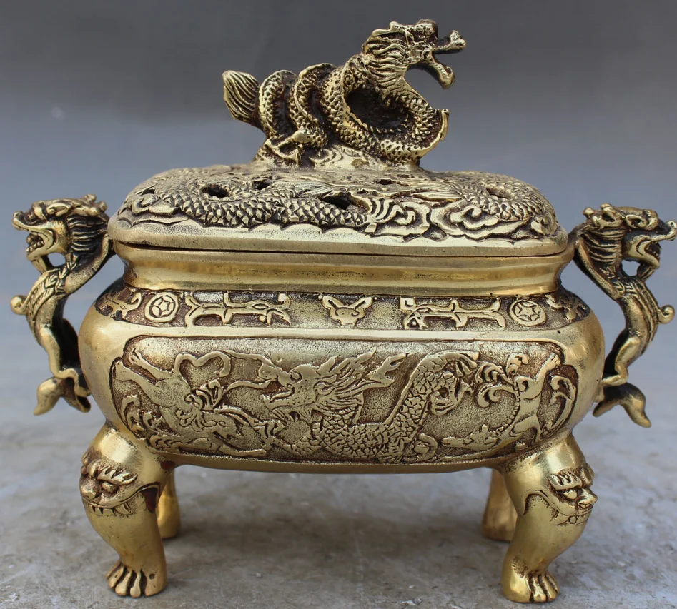 Коллекционная антикварная ручная работа яркий дракон собака лев бронзовые