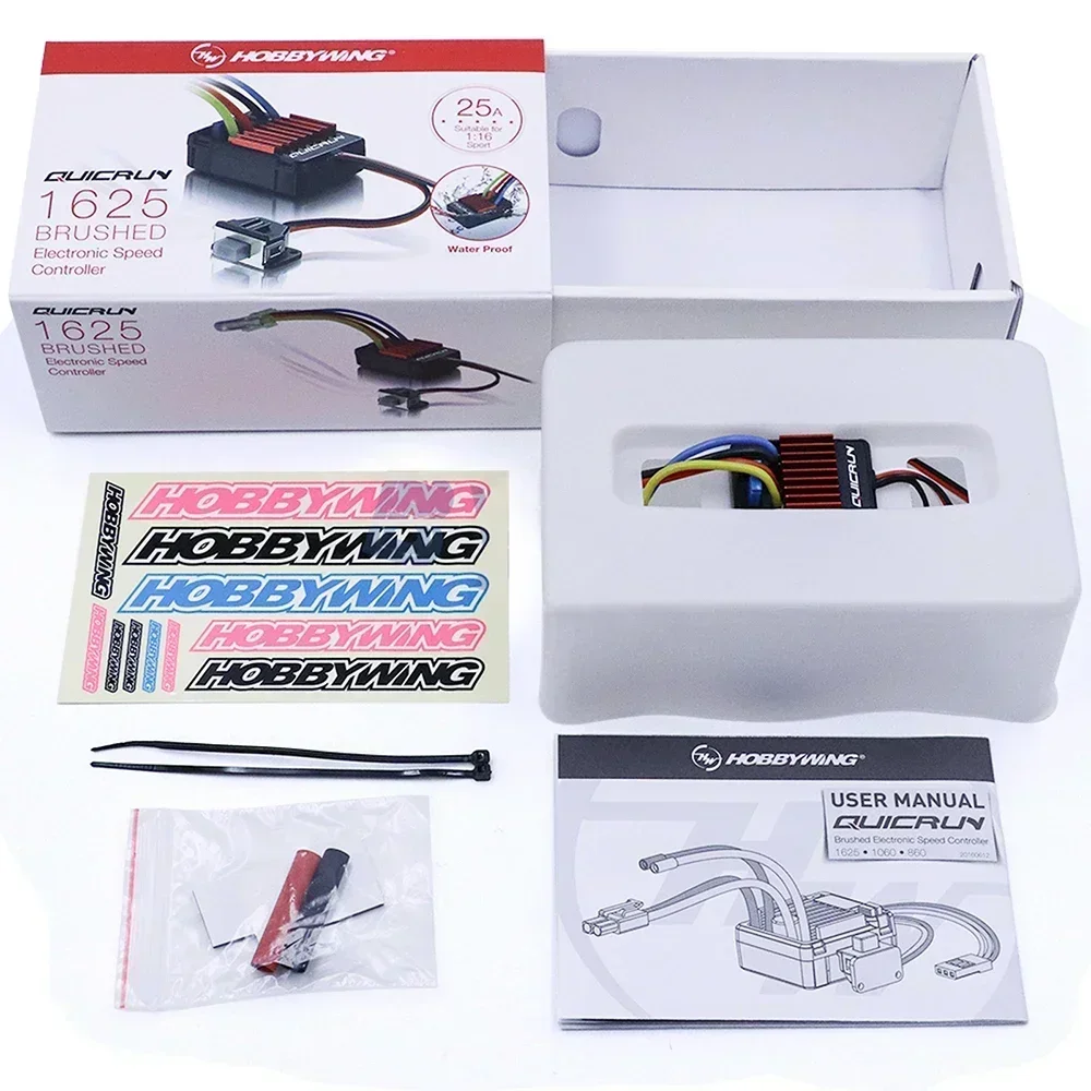 Фото HOBBYWING QuicRun 1625 ESC WP-1625 25A Водонепроницаемый регулятор скорости для коллекторных двигателей 2-3S LiPo с BEC 6В/1А для радиоуправляемых моделей 1/16, 1/18, шоссейных, внедорожных, лодочных и краулерных машин №2