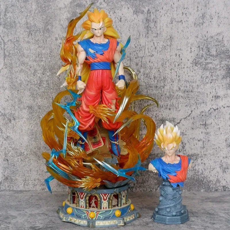 

Anime Dragon Ball Z Super Saiyan 3 Son Goku Kakarotto GK Double Head PVC Action Figure Collectible Model Doll Toy 39cm