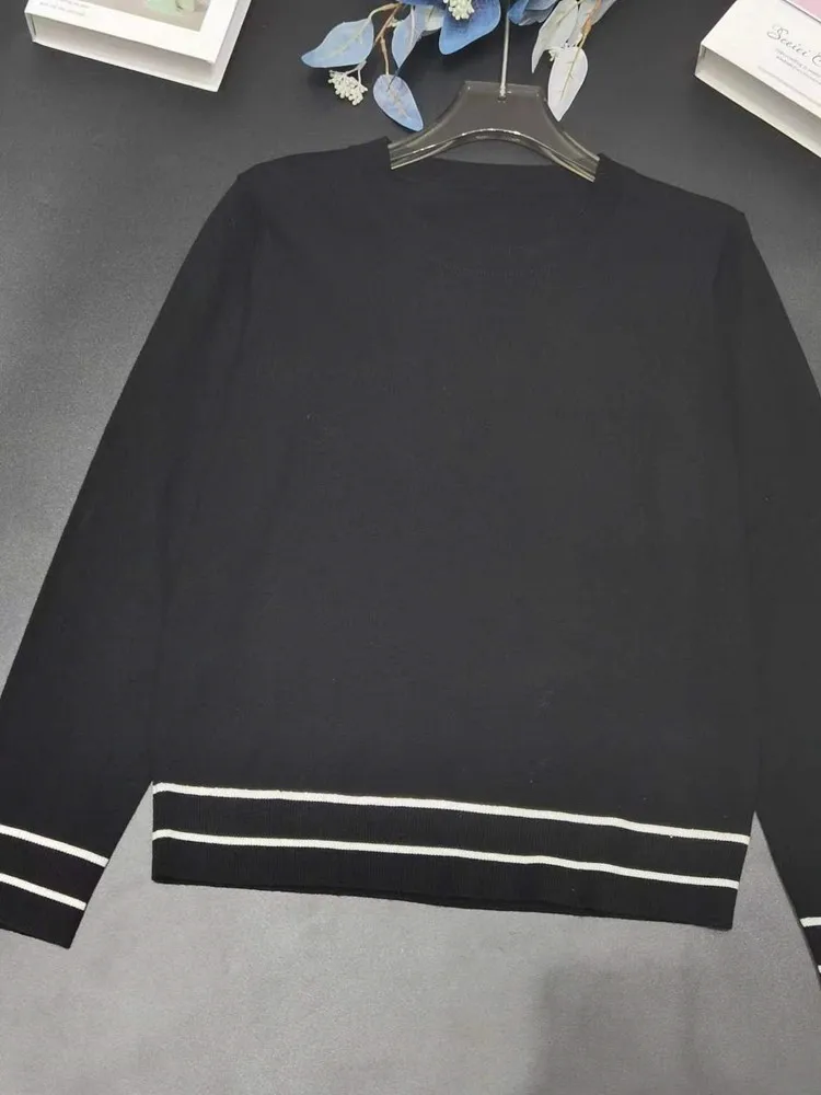 

Round Neck Women Knit Sweater Stripes Long Sleeve Casual Autumn 2023 Female Jumper