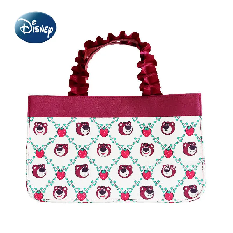 Disney Strawberry Bear Original New Women's Bag Luxury Brand Women's Handbag Cartoon Flower Pleated Handbag Large Capacity
