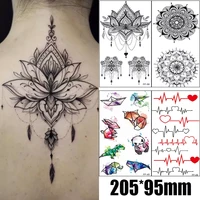 1pc waterproof temporary tattoo stickers panda wind chimes chest lace mandala tattoos flower body art arm fake tatoo women men