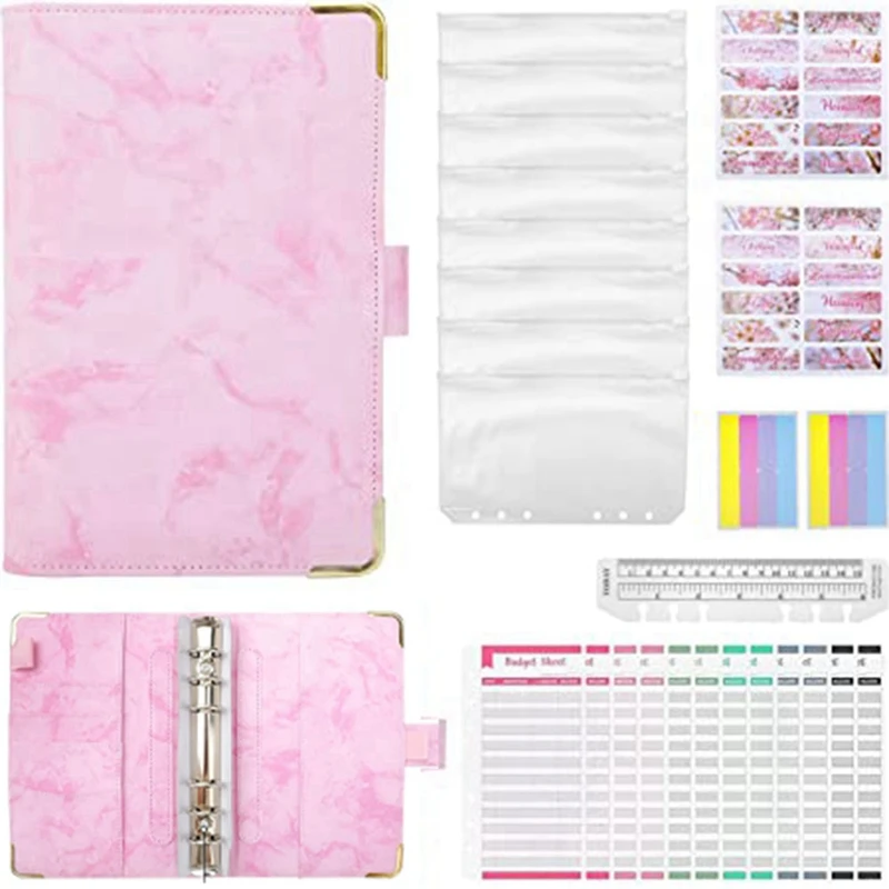 

A6 Binder Budget Notebook, Budget Planner, 34 Pieces Loose Leaf Notebook Cash Envelopes, 6 Holes Budget Binder
