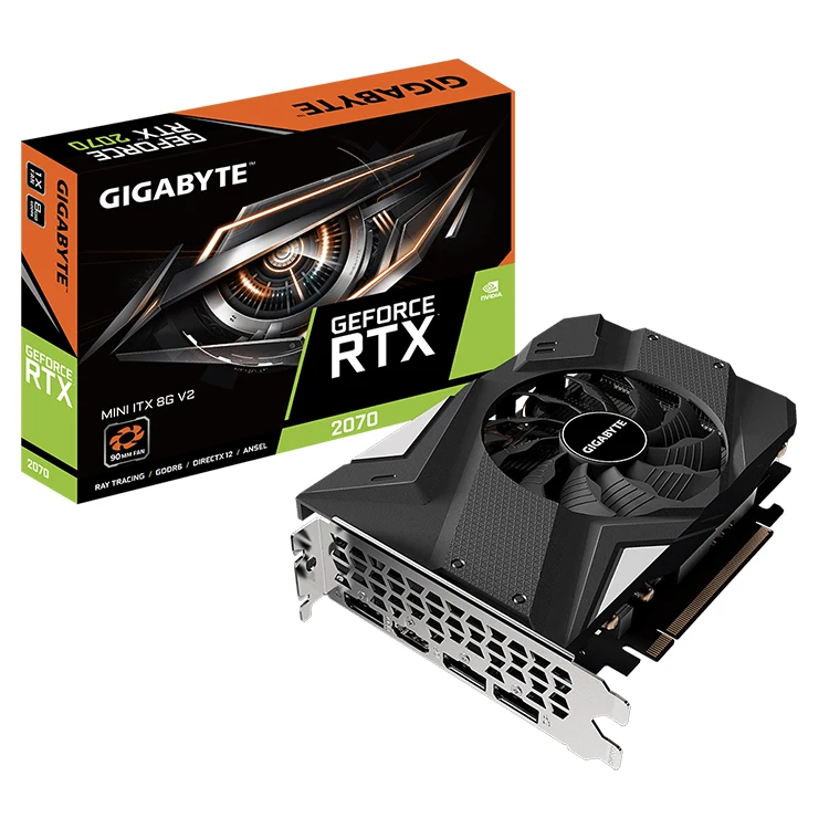

GIGABYTE NVIDIA GeForce RTX 2070 MINI ITX 8G V2 with 8GB GDDR6 256-bit Memory Interface Graphics Card (GV-N2070IX-8GD)