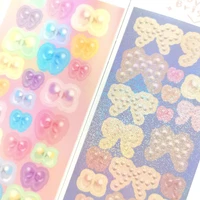 korean laser bling bowknot pearl sticker for scrapbook diy kids sticker for phone journal laptop calender decorate gift