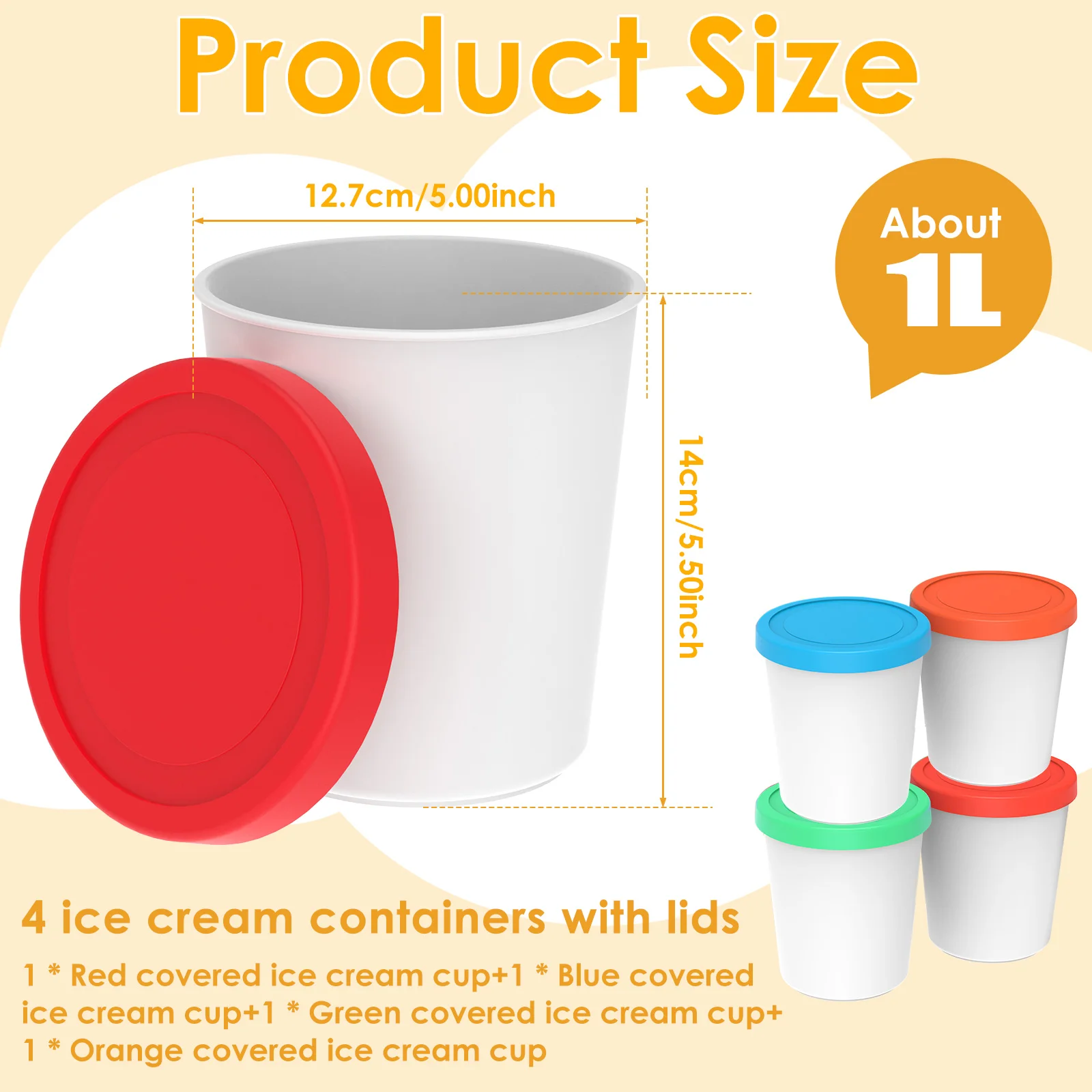 4 шт. силиконовые круглые чашки для мороженого 1 л