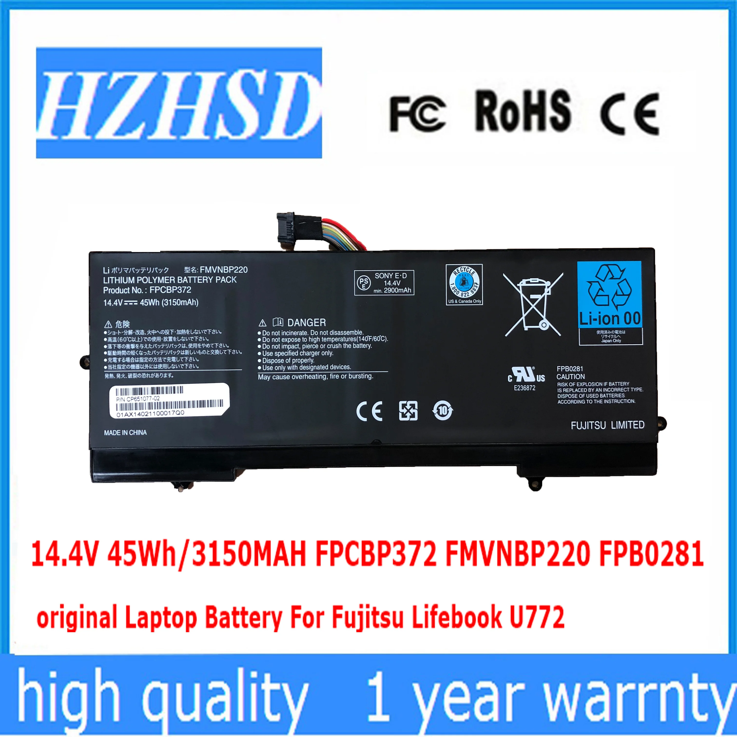 

14.4V 45Wh 3150mAh Original FPCBP372 FMVNBP220 Laptop Battery For Fujitsu Lifebook U772 FPB0281